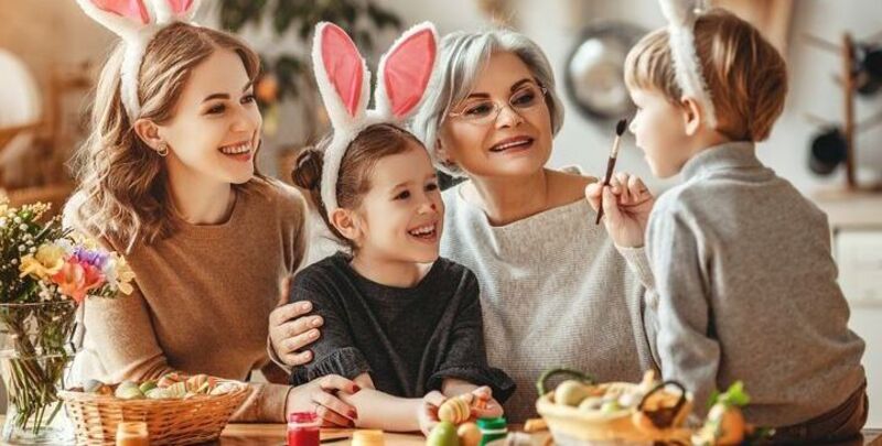 A family having fun at Easter