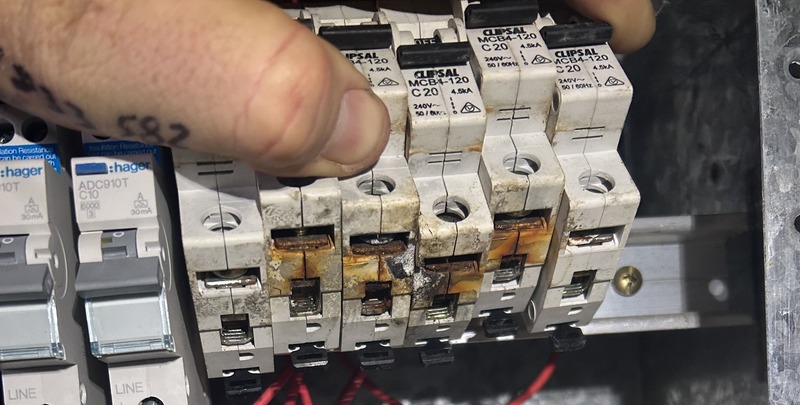 Burnt out fuses in a switchboard